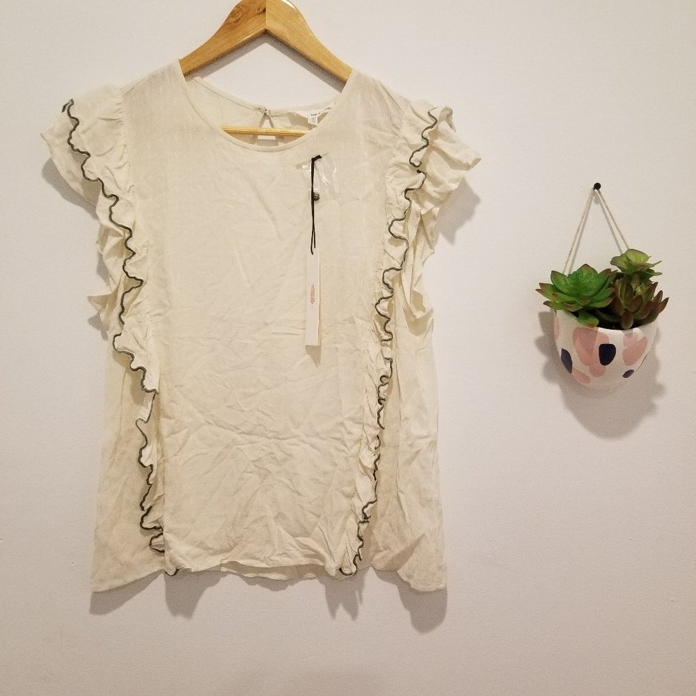 JUNE & HUDSON RUFFLE SLEEVES BLOUSE TOP NWT